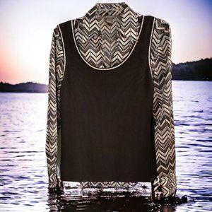 Vtg. Ann Taylor Black W/White Trim Cotton Knit Women’s Tank Vest Size M
